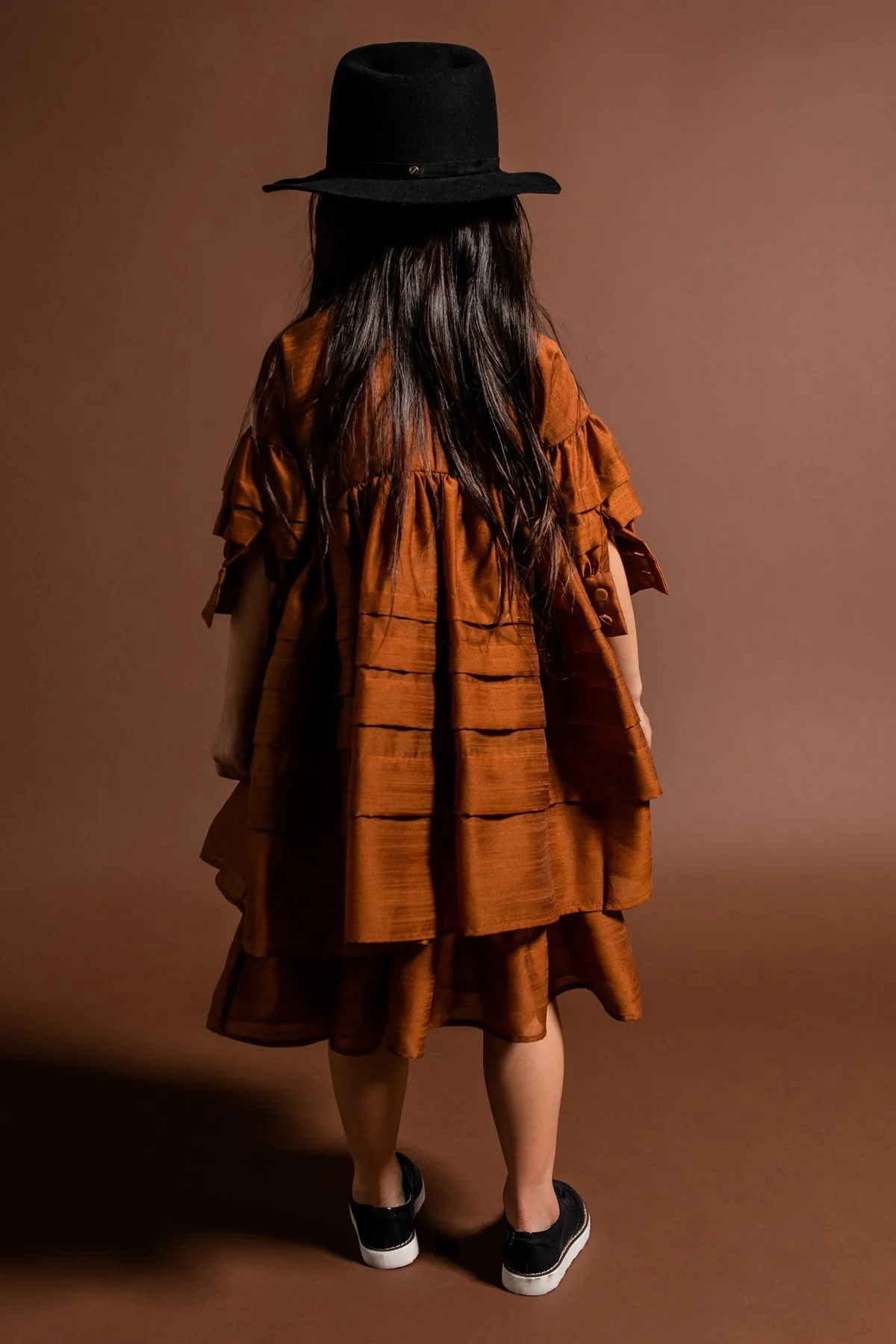 OMAMImini Layered Voile Girls Dress - Rust (Size 4 left)
