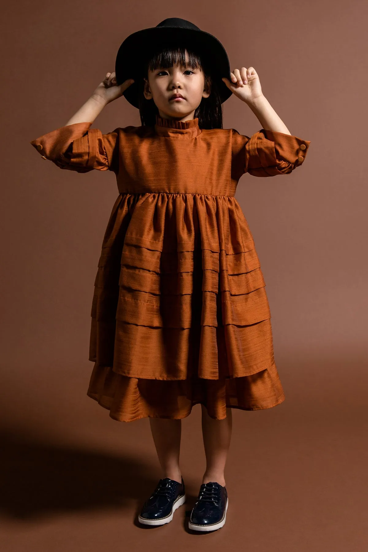 OMAMImini Layered Voile Girls Dress - Rust (Size 4 left)