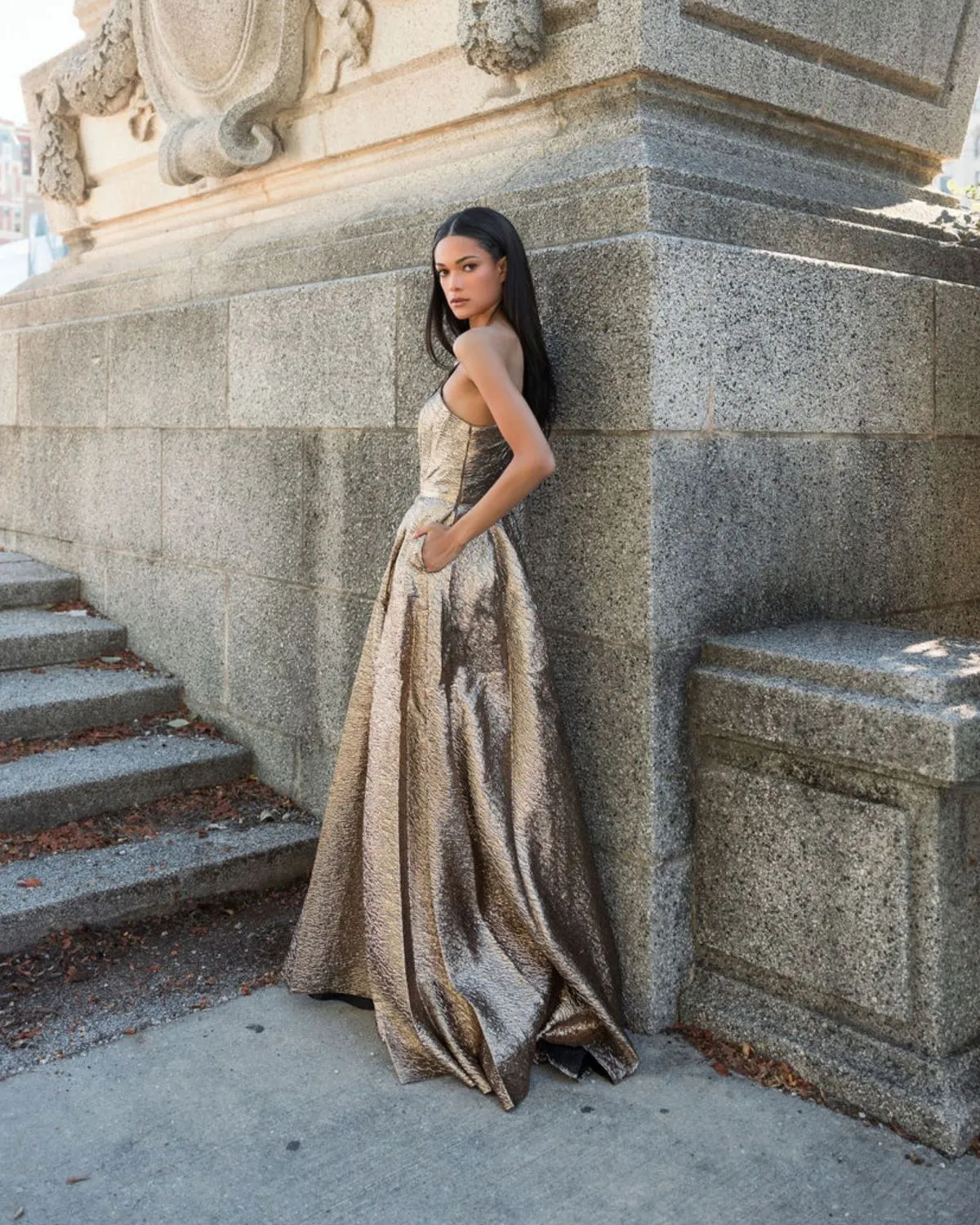 One shoulder metallic ballgown - Midnight