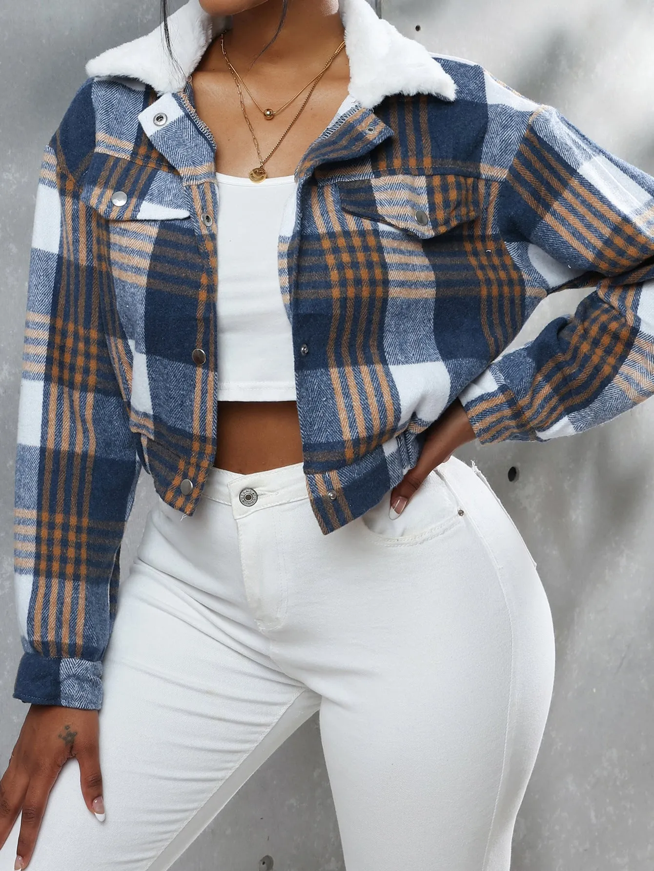 Plaid Long-sleeved Cropped jacket