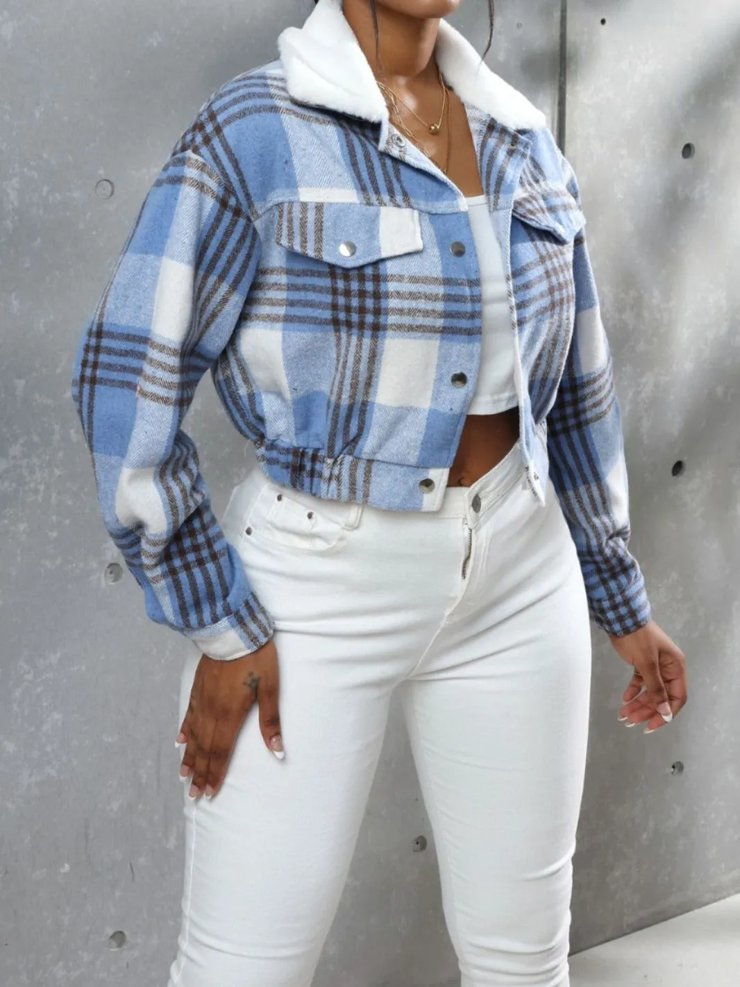 Plaid Long-sleeved Cropped jacket