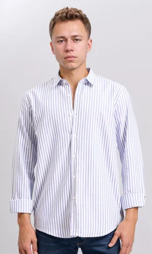 R206959 - Elegant Striped Long Sleeves Shirt - Navy Blue & White