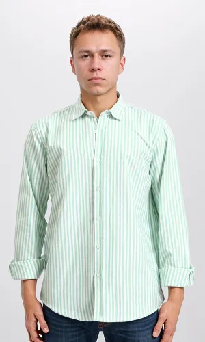 R206960 - Elegant Striped Long Sleeves Shirt - Light Green & White