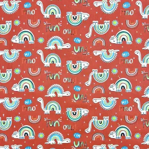 Rainbow Dino Fun Cotton Poplin Fabric