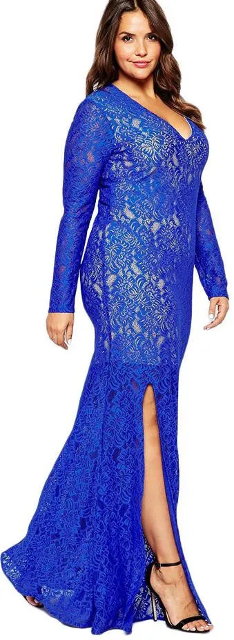 Sexy Elegant Lace Split Long Evening Party Dress