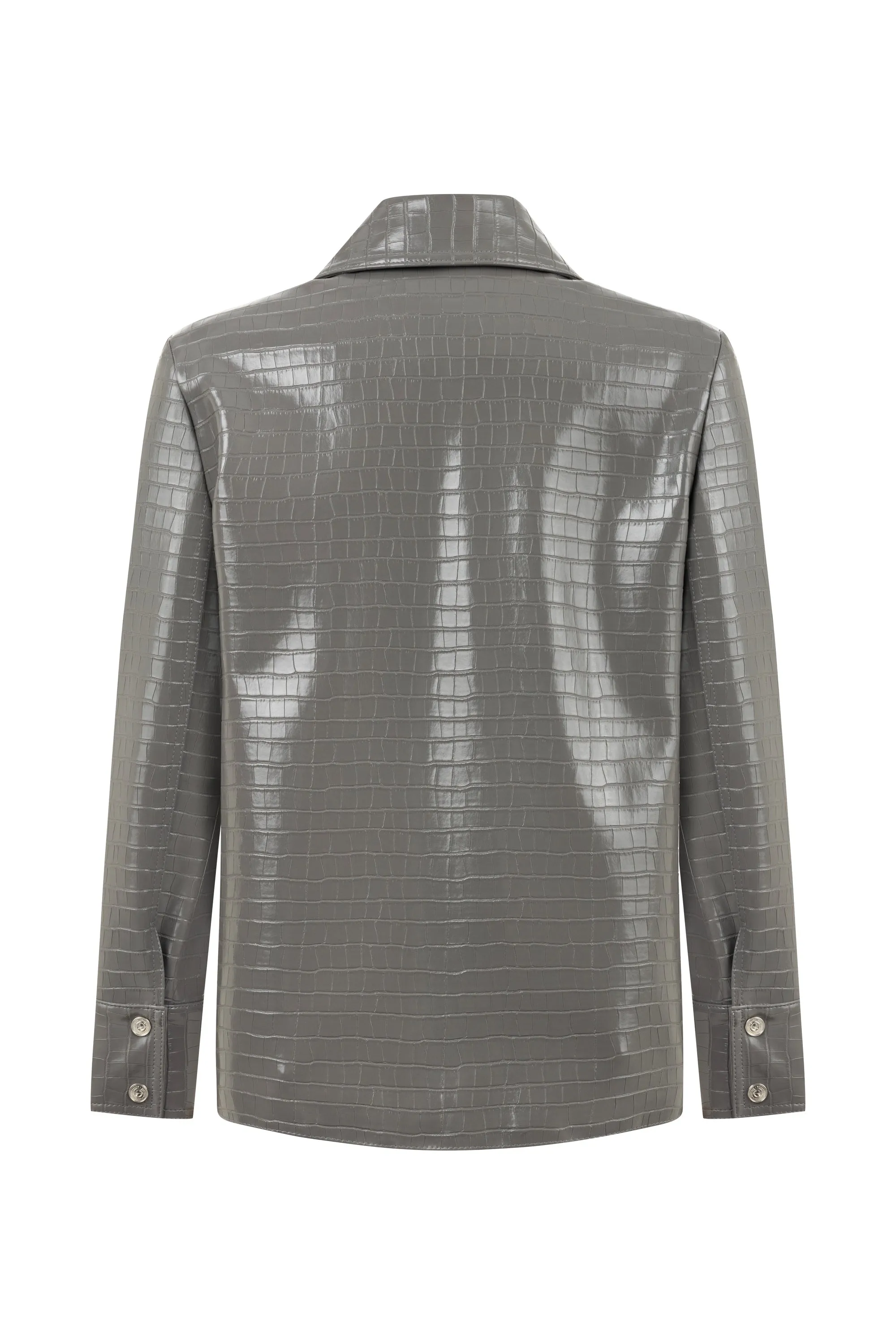 Shirt Collar Faux Leather Jacket