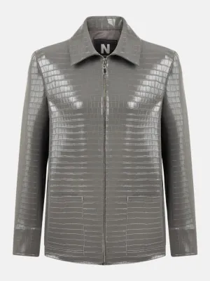 Shirt Collar Faux Leather Jacket
