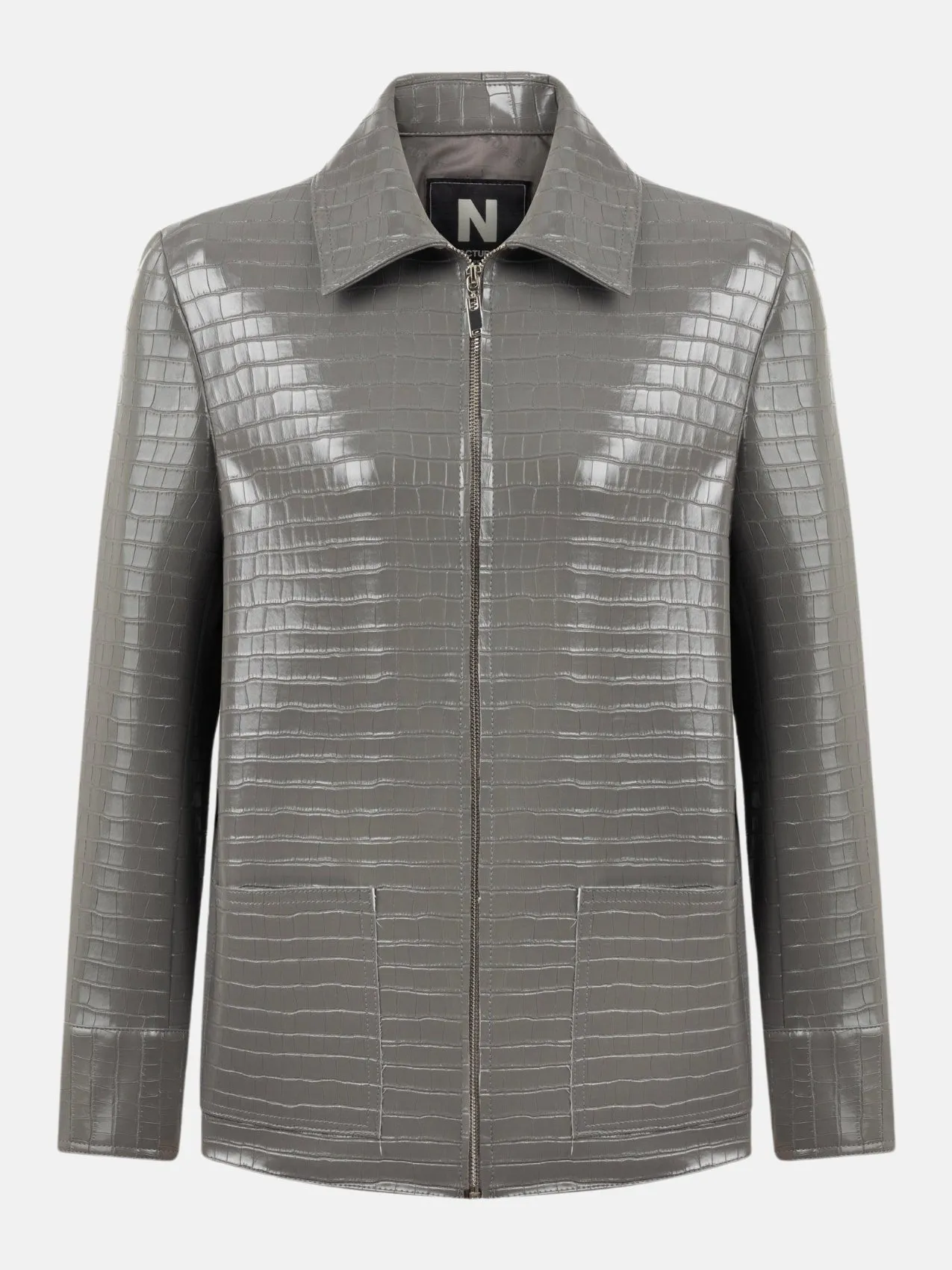 Shirt Collar Faux Leather Jacket