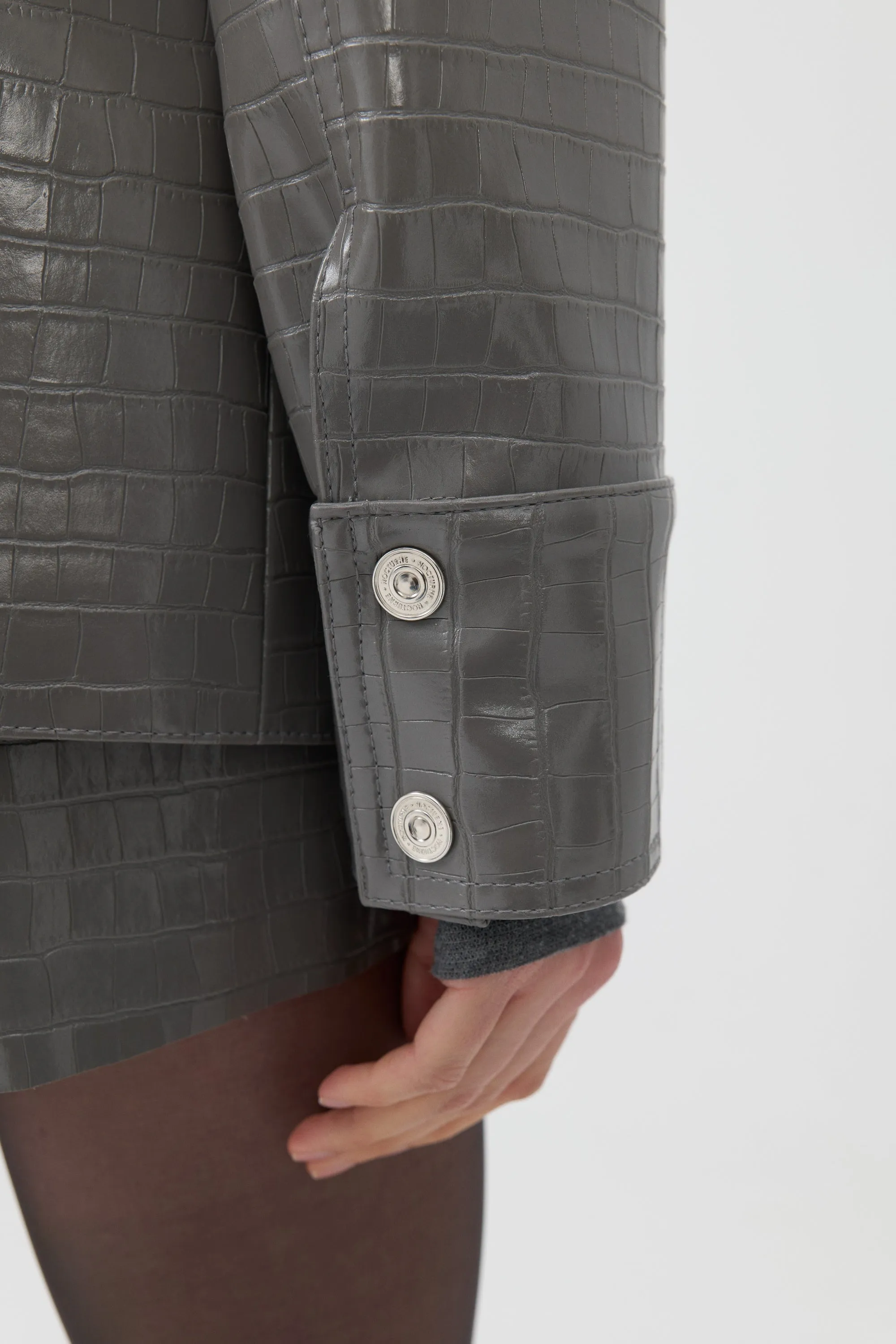 Shirt Collar Faux Leather Jacket