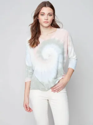 Tie Dye Long Sleeve V-Neck Top [Celadon-C1264T]