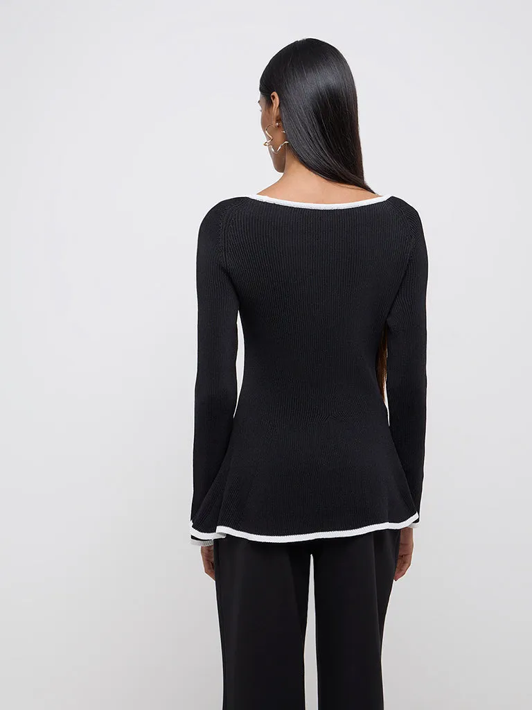 Wardrobe Black Ribbed Textured Flared Top