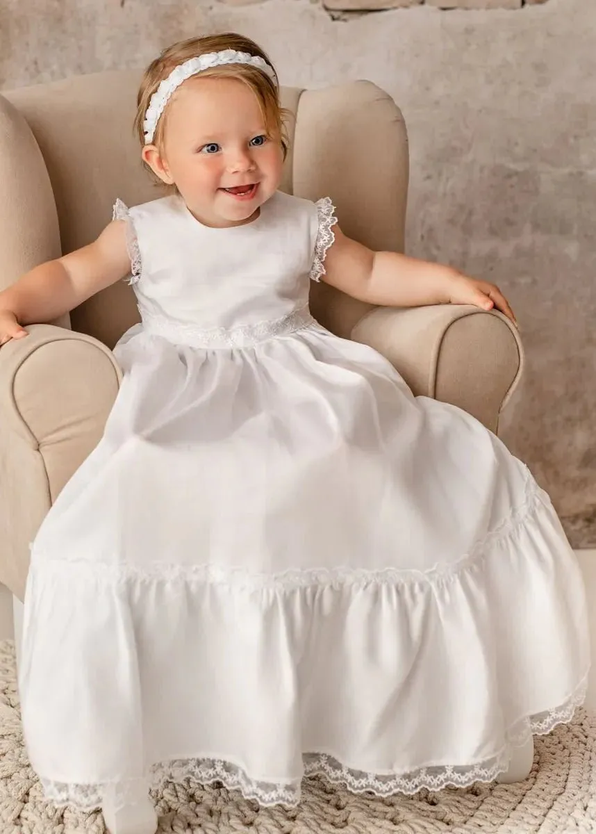 WHITE Christening Gown with Removable Lace (Diana)