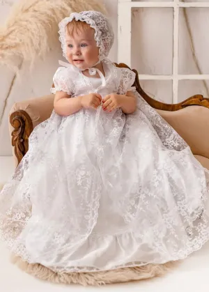 WHITE Christening Gown with Removable Lace (Diana)