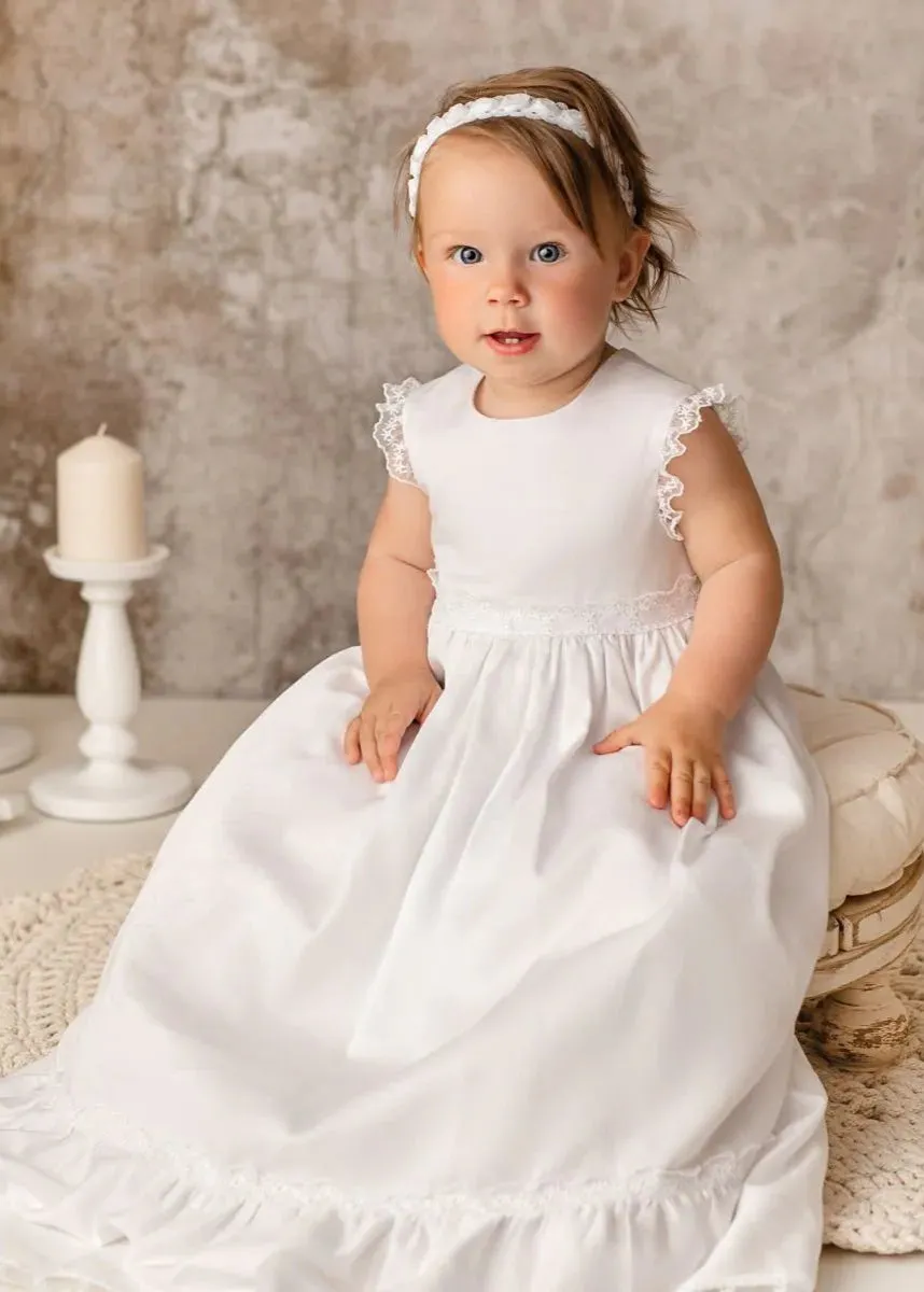 WHITE Christening Gown with Removable Lace (Diana)