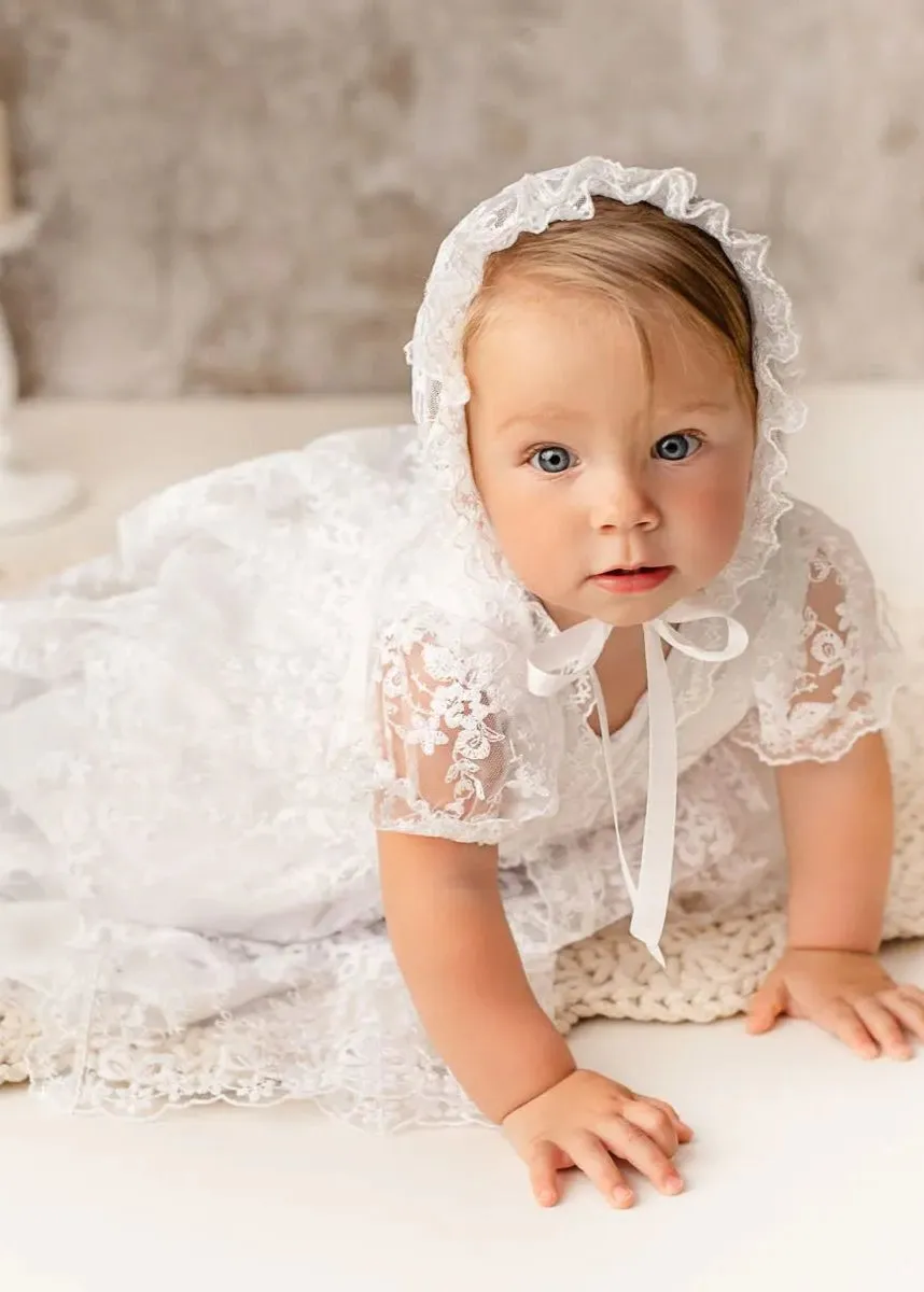 WHITE Christening Gown with Removable Lace (Diana)