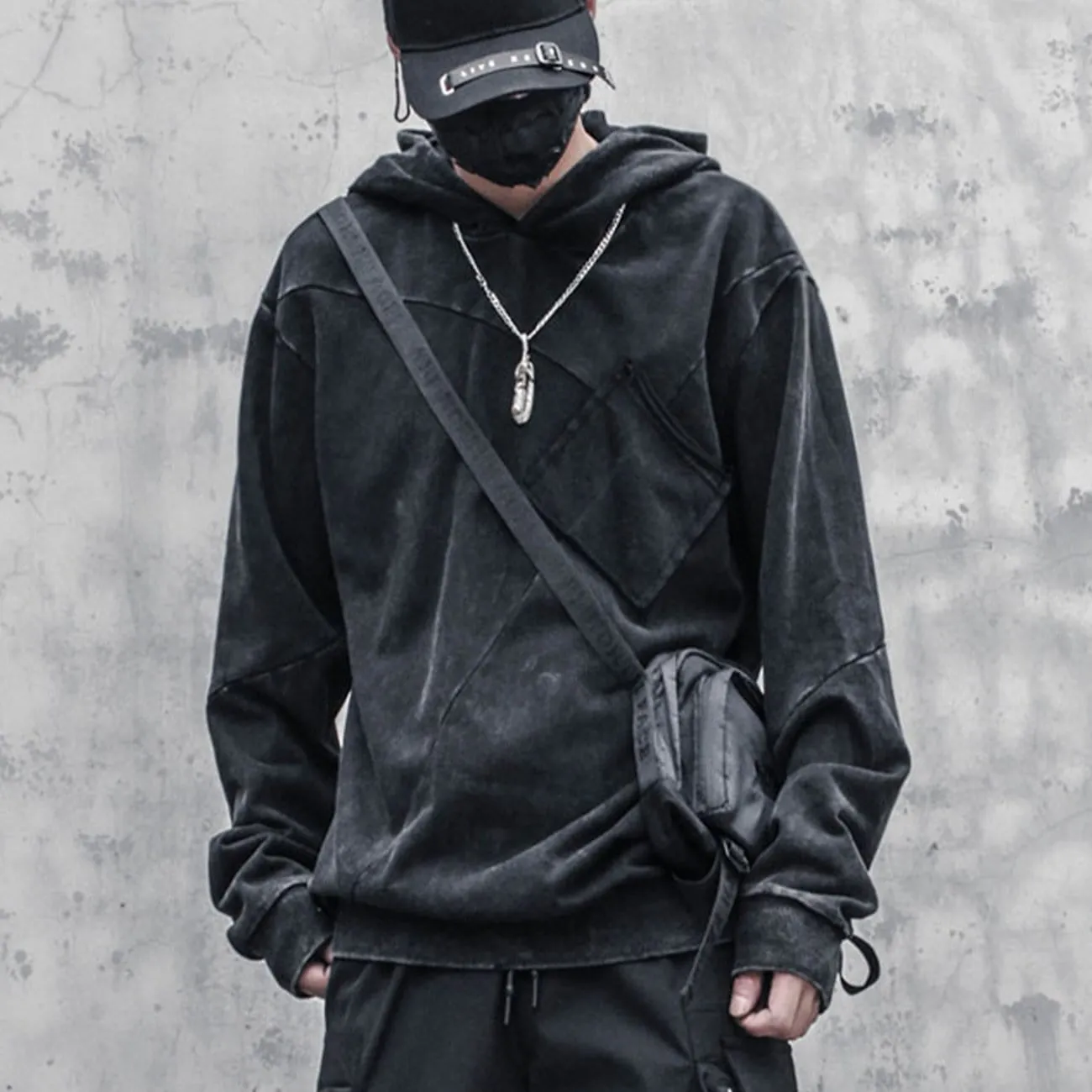 WLS Function Vintage Patchwork Washed Hoodie