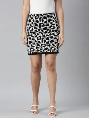 Women Black Abstract Printed Pencil Midi Skirts