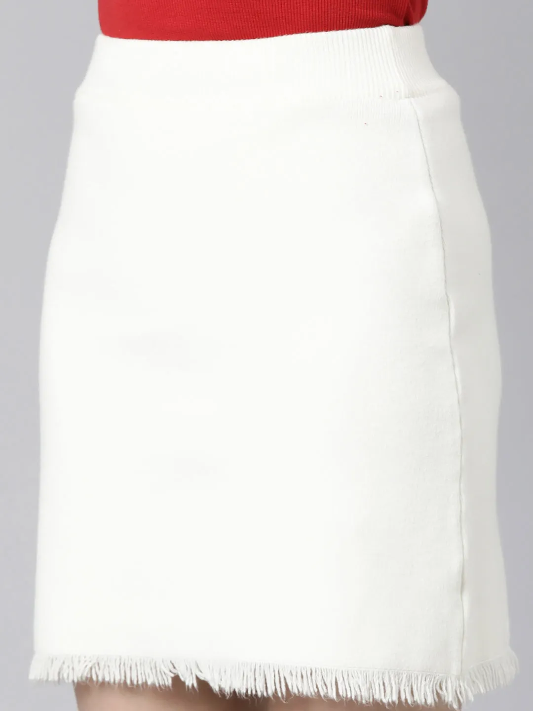 Women Cream Mini Length Pencil Skirts