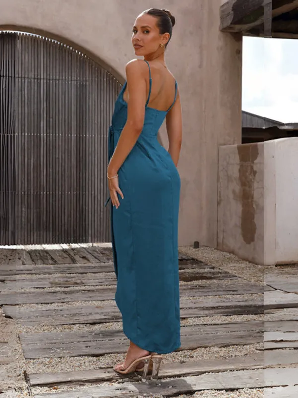 Women's suspender knotted elegant satin dress