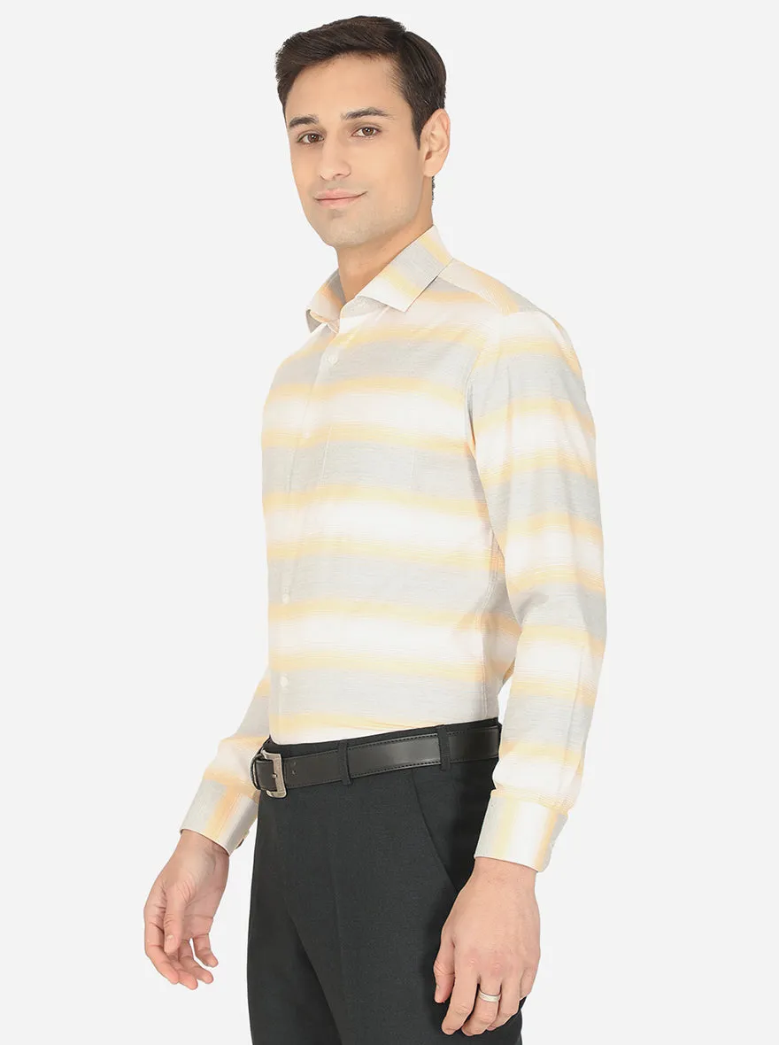 Yellow & Grey Striped Slim Fit Formal Shirt | Greenfibre