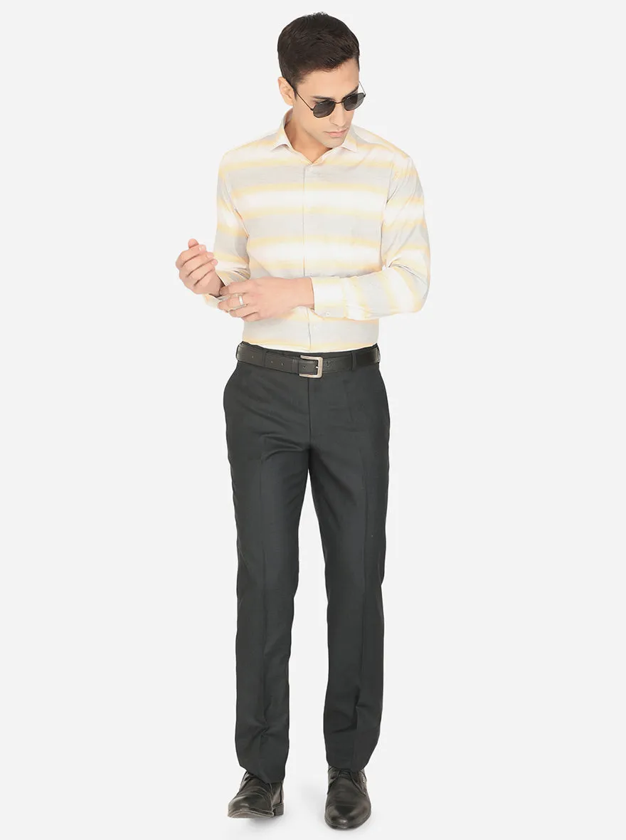 Yellow & Grey Striped Slim Fit Formal Shirt | Greenfibre