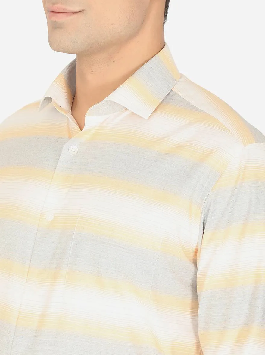 Yellow & Grey Striped Slim Fit Formal Shirt | Greenfibre