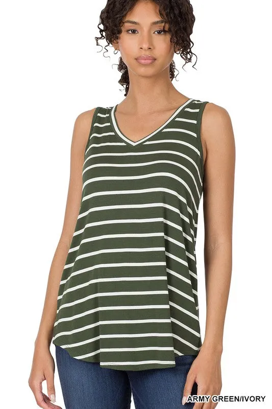 Zenana Stripe Sleeveless V-Neck Top