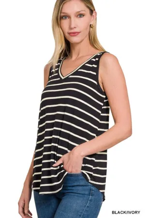 Zenana Stripe Sleeveless V-Neck Top